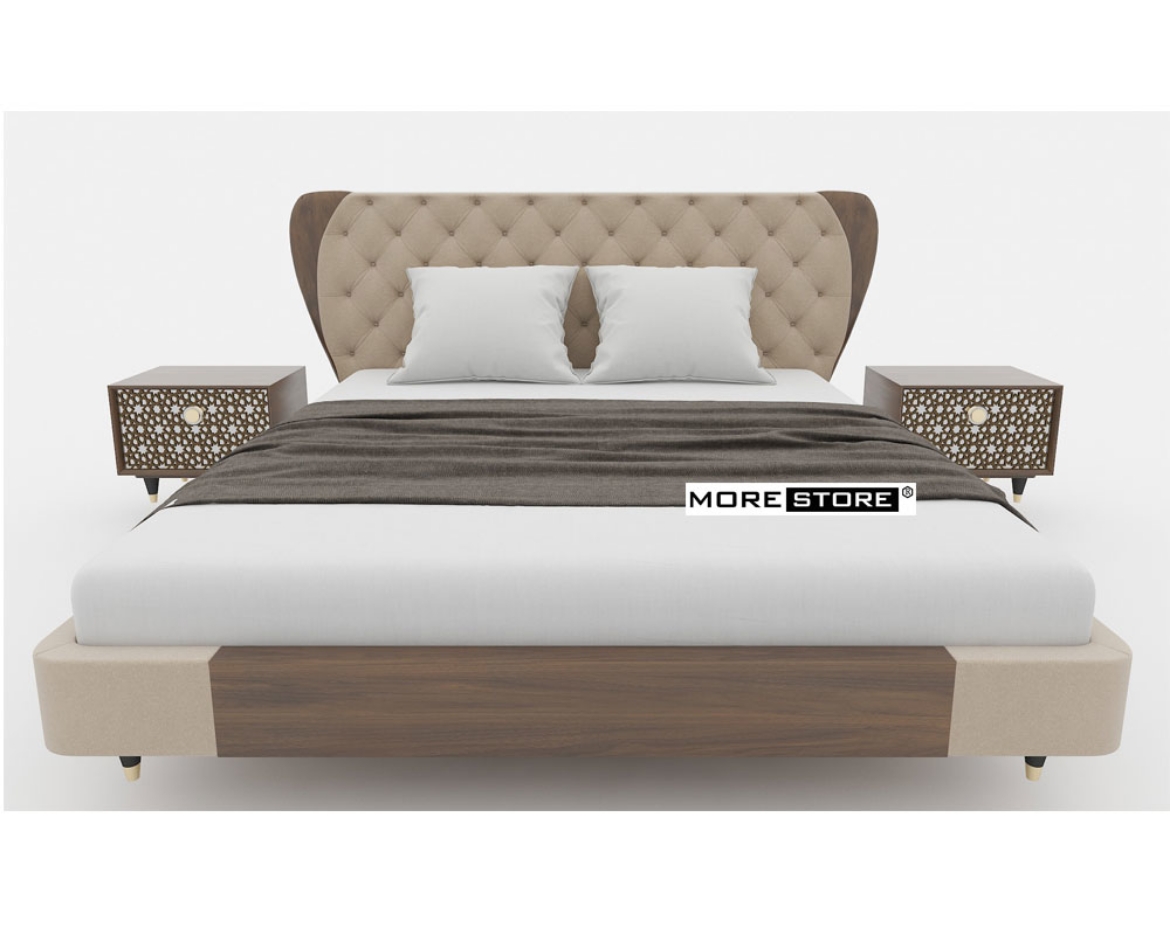 Ảnh của Giường gỗ bọc da thân giường gỗ veneer óc chó (kèm tap)